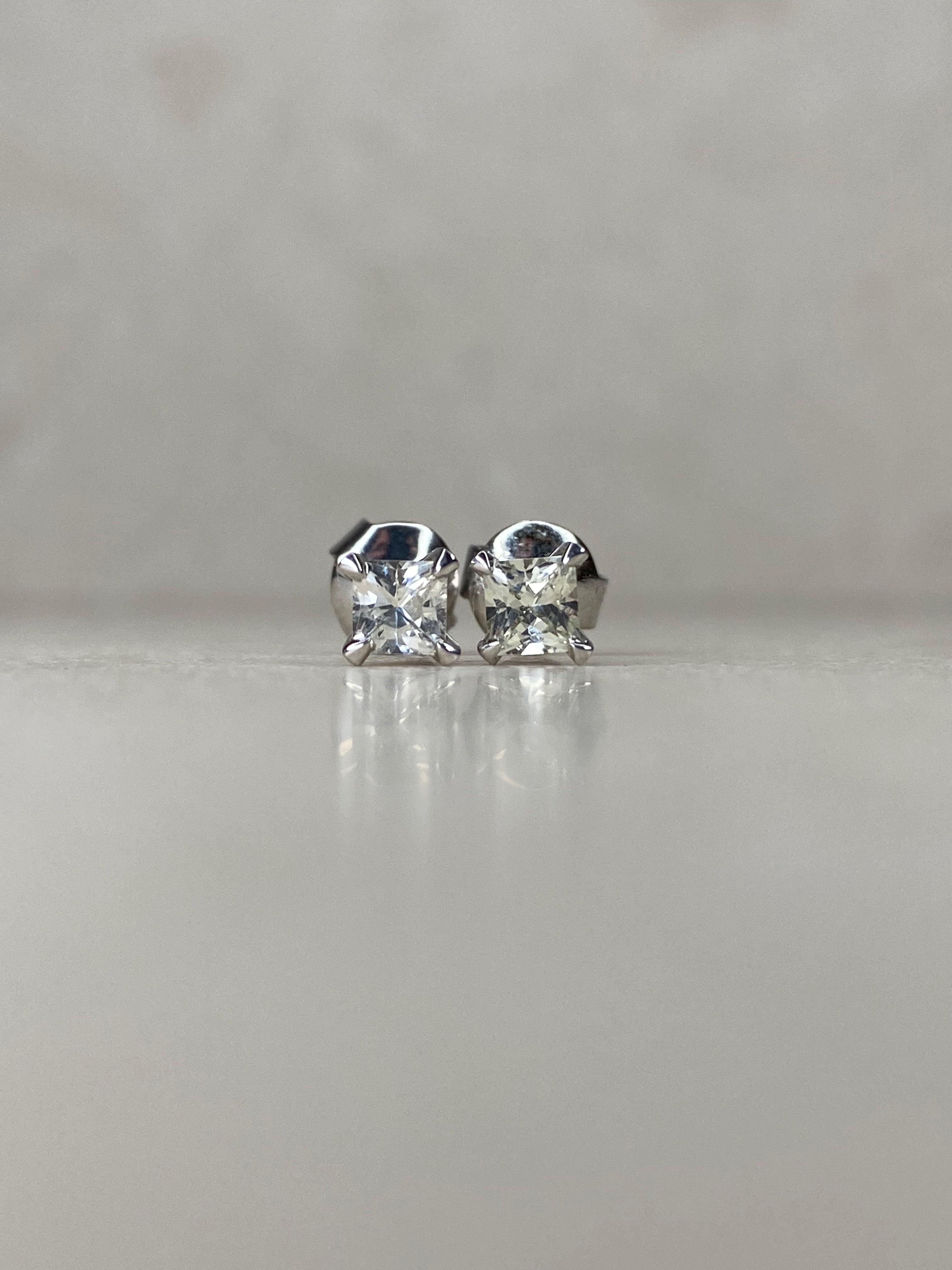 Princess White Sapphire Earrings - 0.9 ct