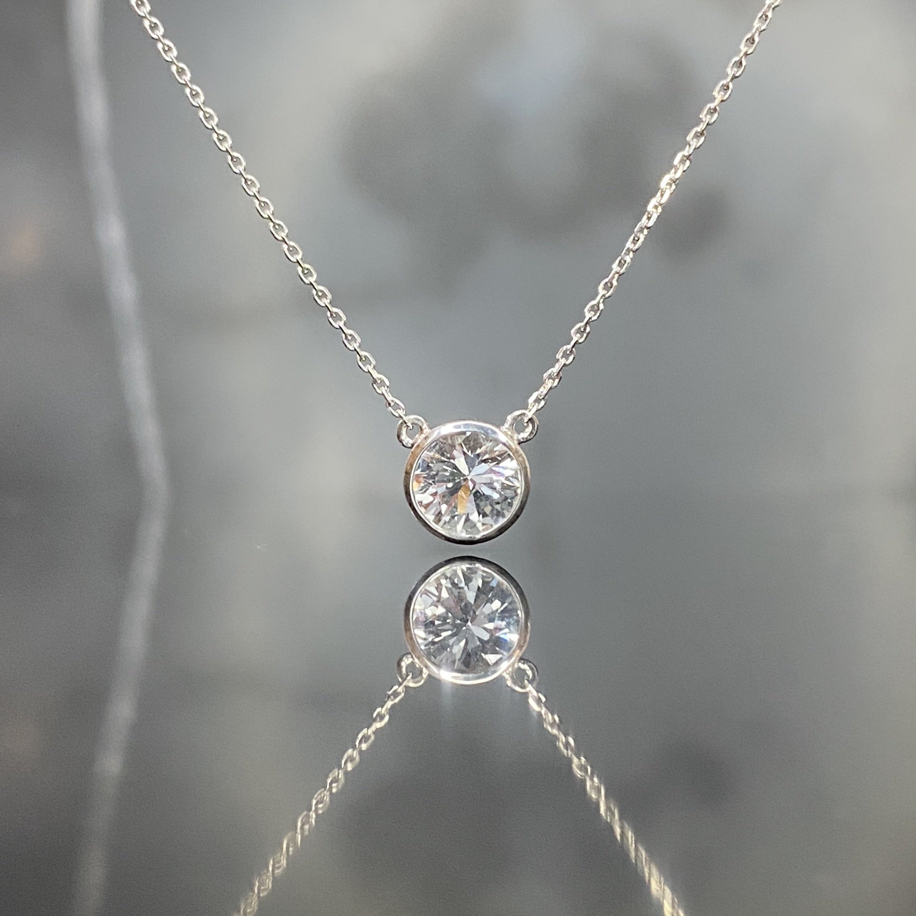 White Gold Necklace - Round White Sapphire 