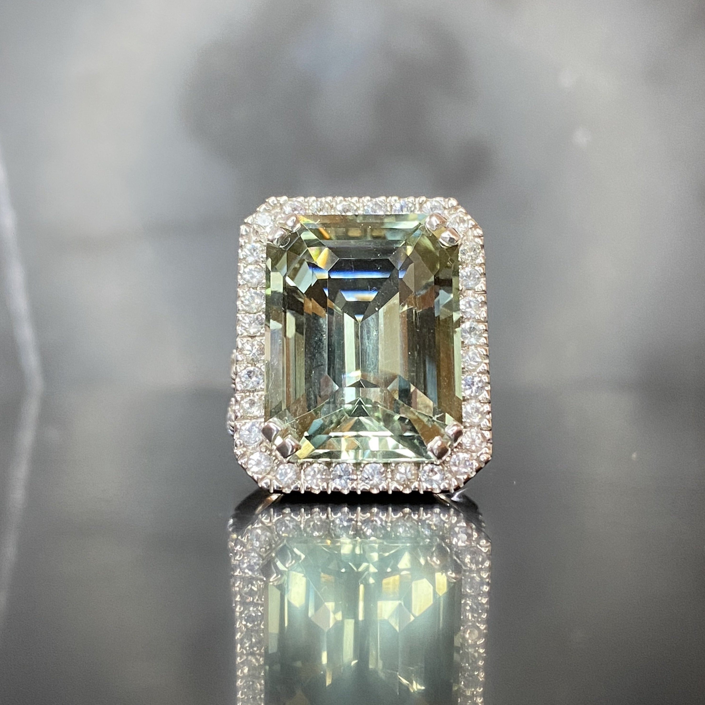 Silver Ring - Emerald Prasiolite & White Sapphire